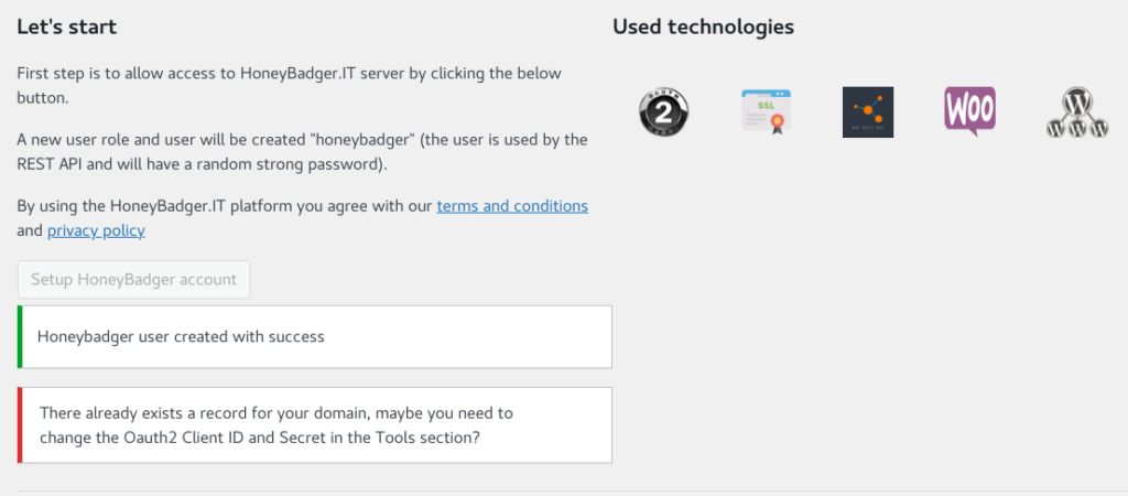 honeybadger.it plugin setup existing account issue
