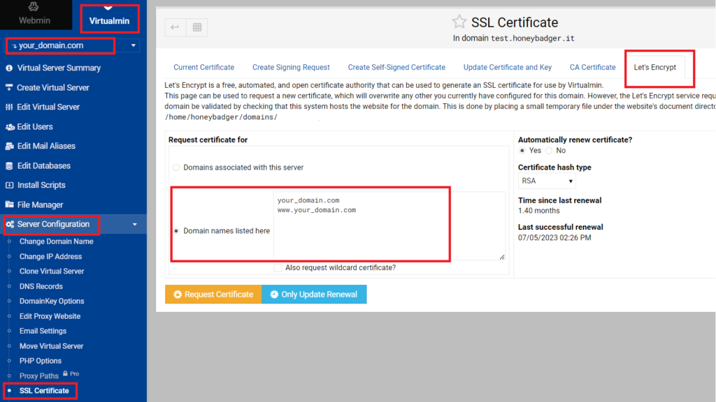 virtualmin letsencrypt