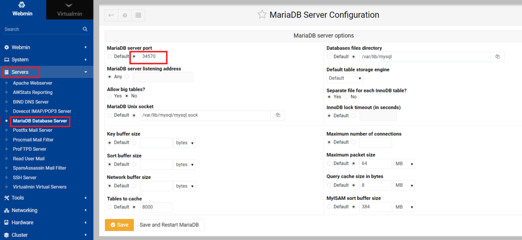 wbmin change mysql server port
