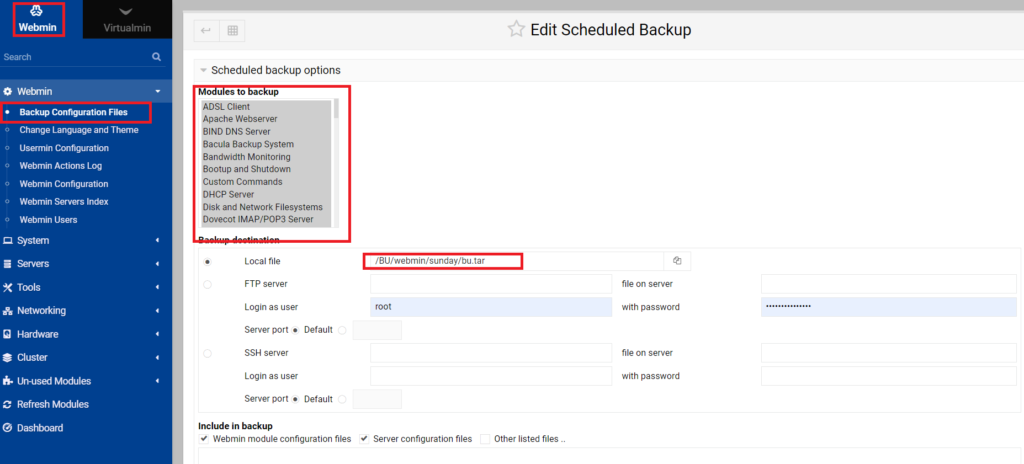webmin backup configuration files